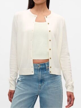 GAP Cream Button-Up Crewneck Cardigan